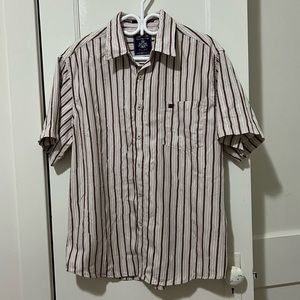 Point Zero Red and White Striped Short Sleeve Textured Button Down